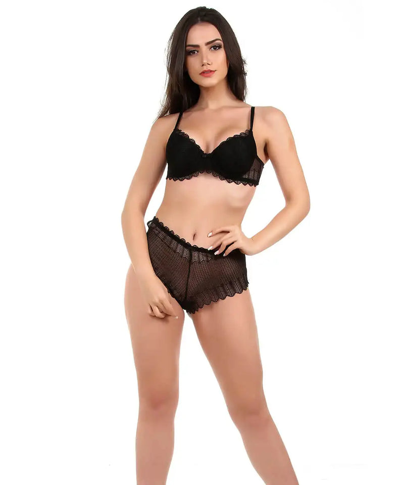 Conjunto  Lingerie Sem Bojo Em Renda